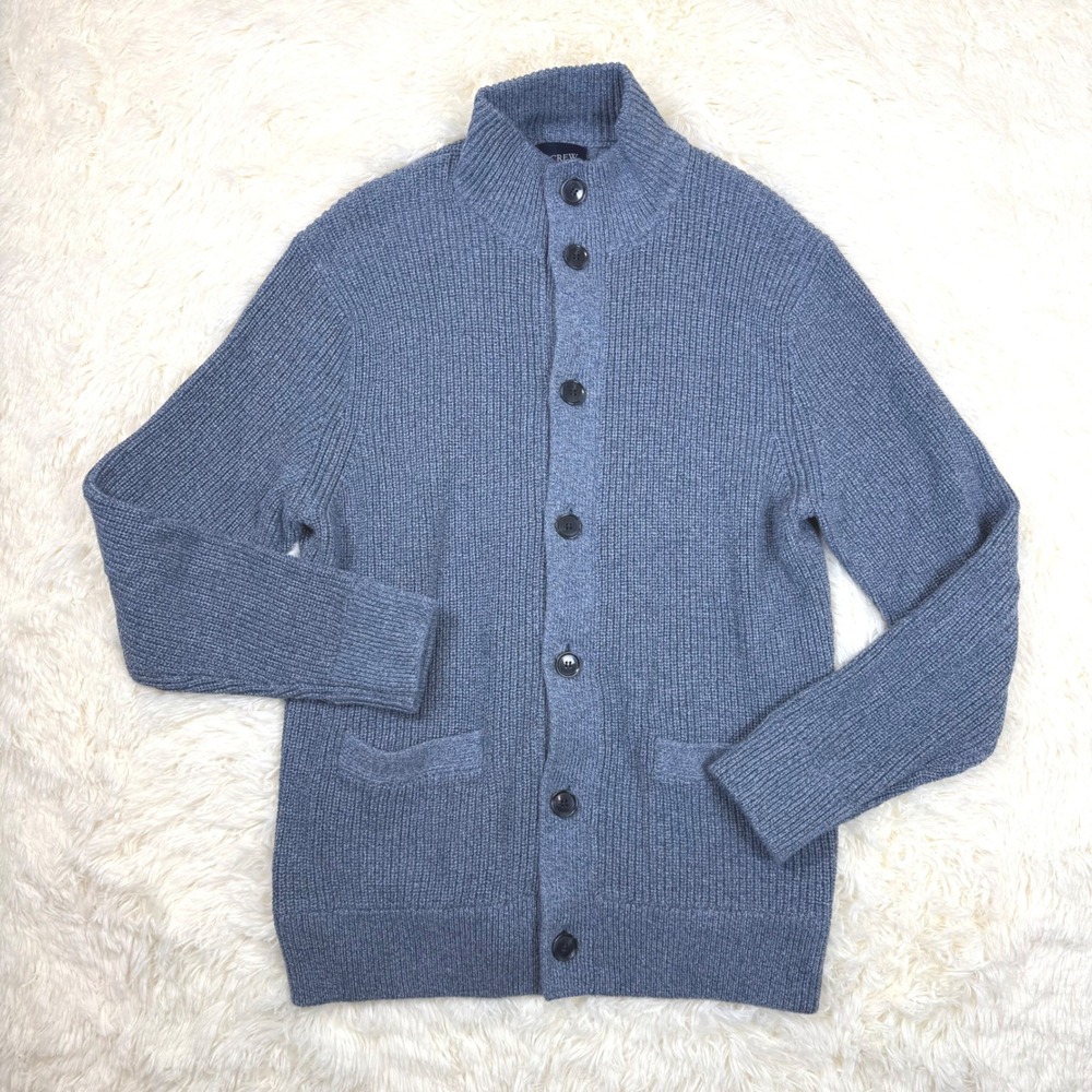 J.Crew Cardigan Sweater Mens Large Blue Ribbed Knit Cotton Preppy Grandpacore